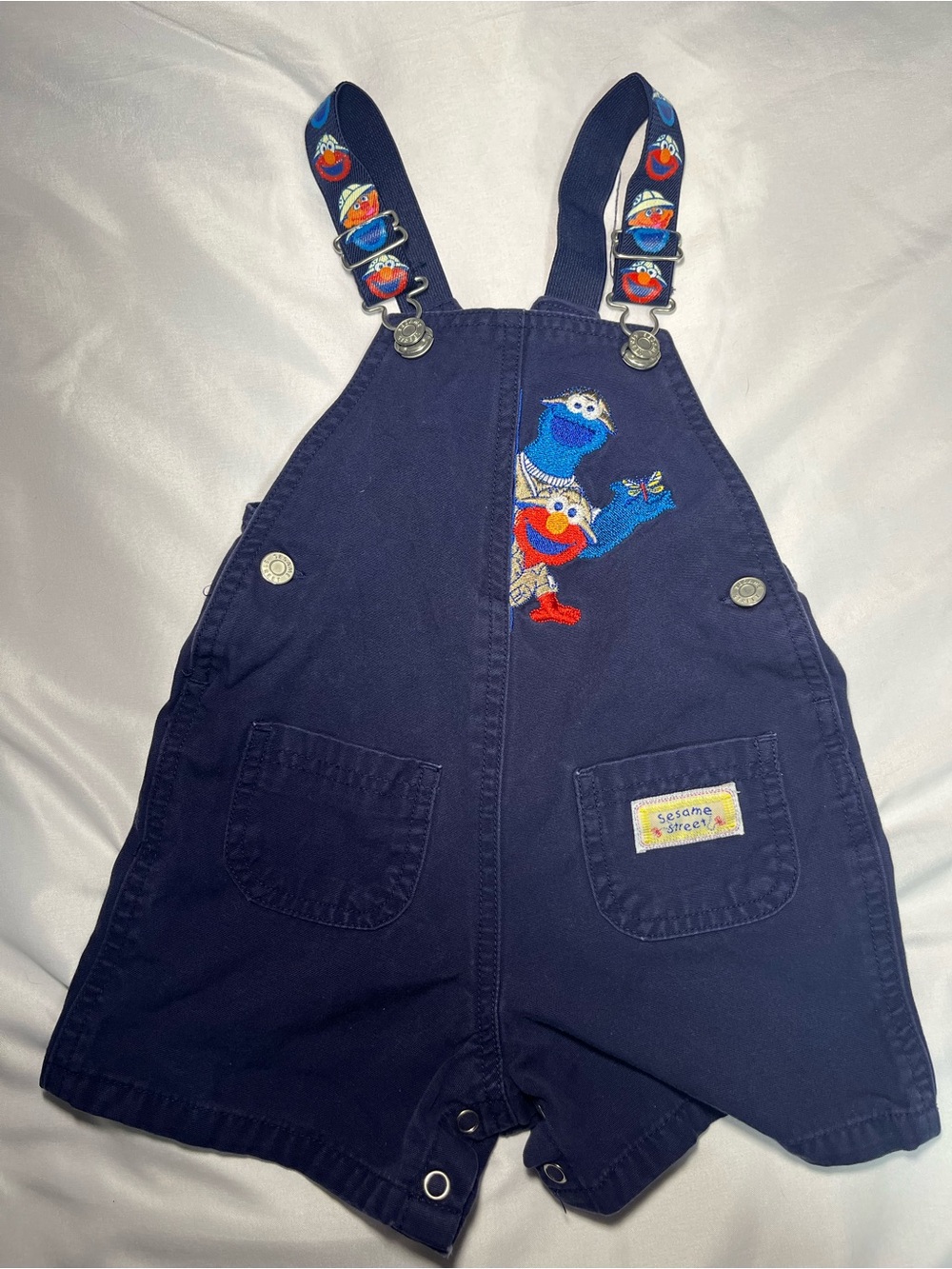 Vintage Y2K Sesame Street Elmo Cookie Monster Overalls 18M Embroidered Rare